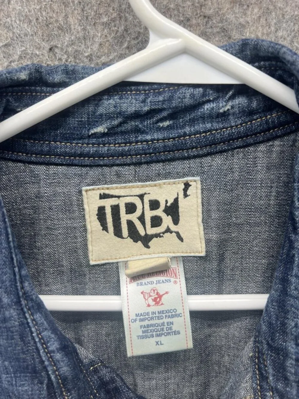 True Religion Shirt Men XL Blue Denim Snap Button Western Casual Cowboy USA VTG